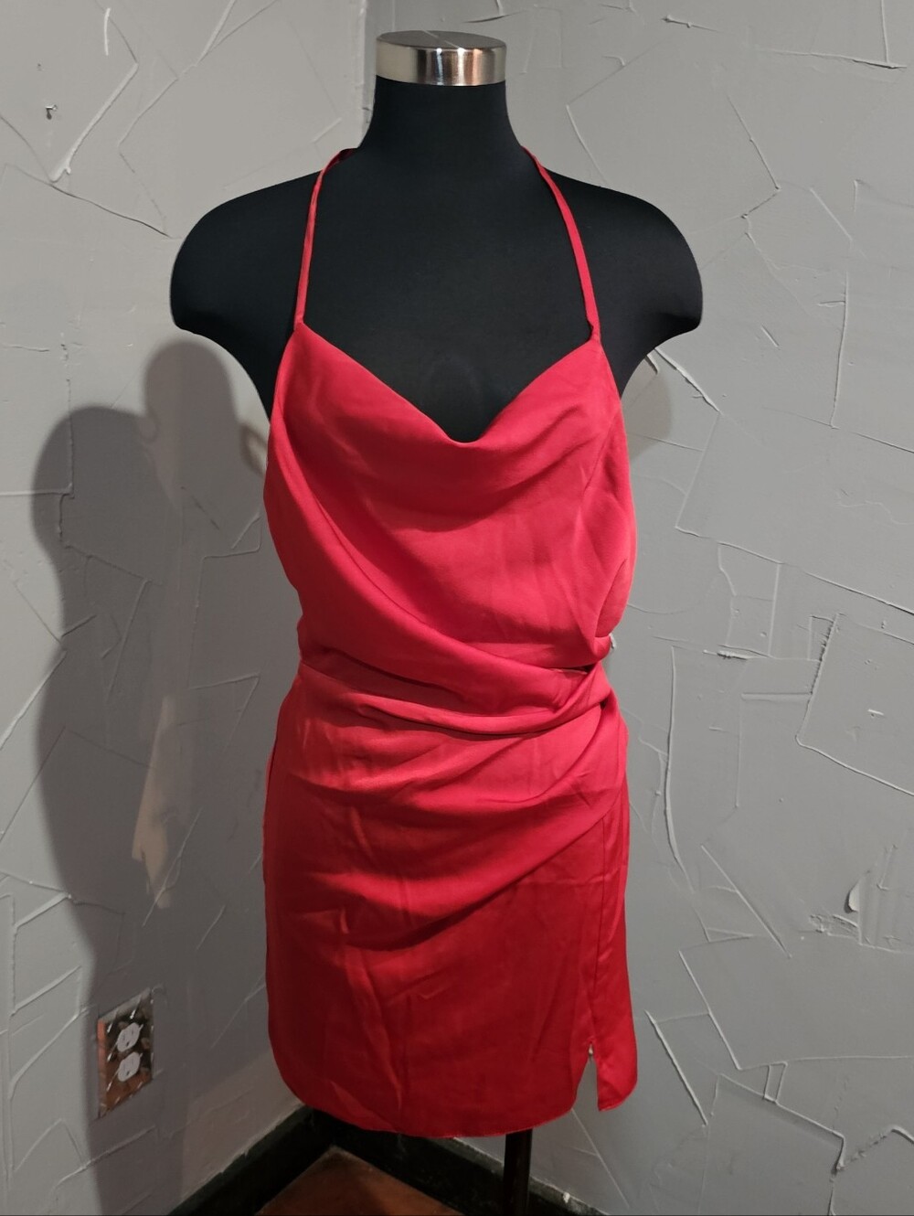 Red Satin Cowl Neck Slip Party Dress Or Disco Dress - Small